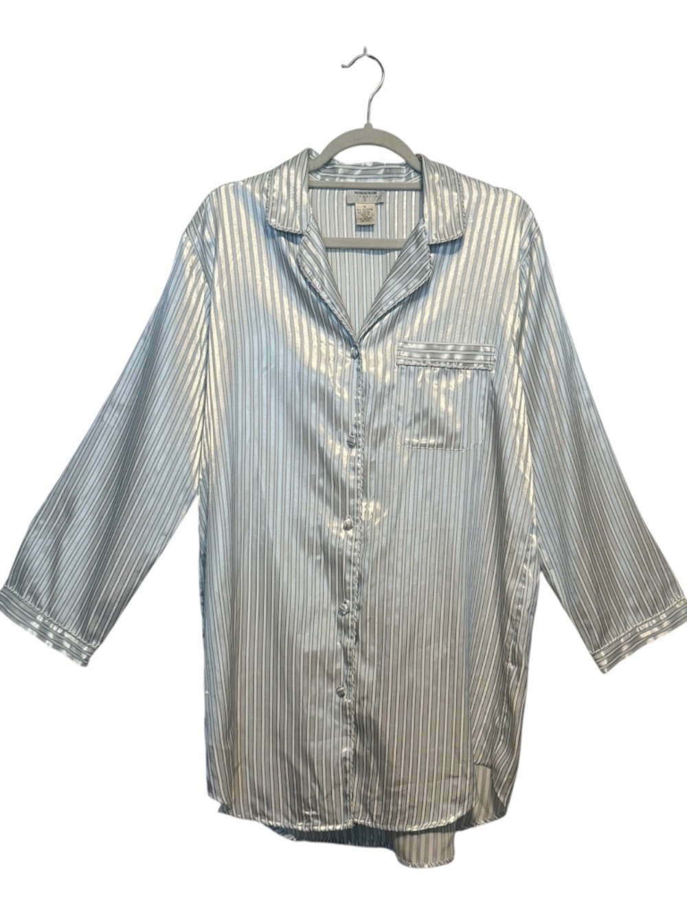 Vintage Nordstrom Lingerie Satin Pinstripe Button Up Sleep Shirt Size Medium